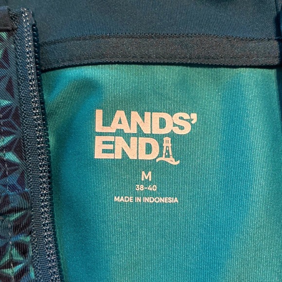 Lands End Women's Medium Teal Geometric Print Hooded Lightweight Jacket EUC - Picture 3 of 11